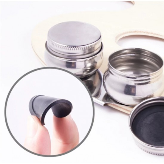 Stainless Steel Drum Painting Palette Oil Paint Pot Double Hole Dipper Easy Clean